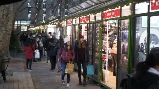 Jarmark bożonarodzeniowy w Bryant Park nocą — Wideo stockowe