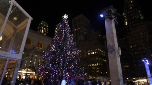 Christmas tree at Bryant Park in Manhattan — Stock Video