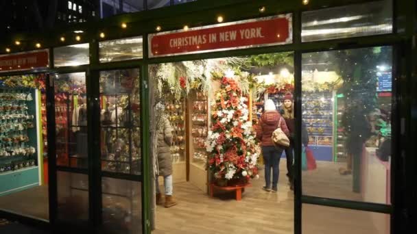 Christkindles ринку в Брайант парку Манхеттен Різдва в Нью-Йорку — стокове відео