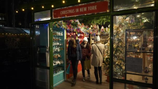 Christkindles αγορά Bryant Park Χριστούγεννα Μανχάταν στη Νέα Υόρκη — Αρχείο Βίντεο