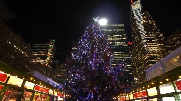 El maravilloso árbol de Navidad en Bryant Park Nueva York — Vídeo de stock