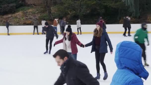 Pista Gelo Central Park New York Manhattan Nova Iorque Dezembro — Vídeo de Stock