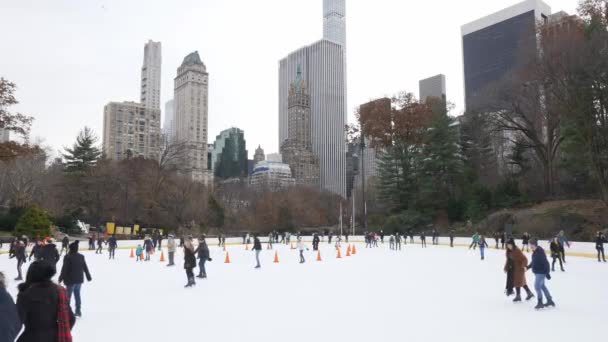 Eisbahn im Central Park zur Weihnachtszeit — Stockvideo