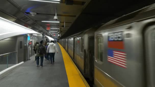 Trein Verlaten World Trade Center Subway Station Manhattan Manhattan New — Stockvideo