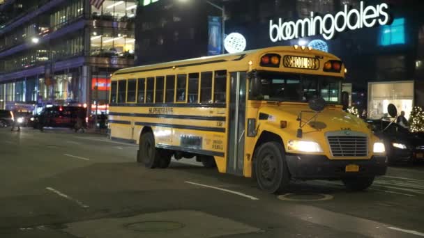 De Bus van de school in de straten van New York — Stockvideo