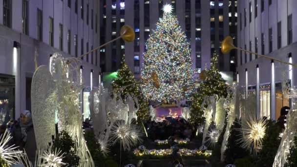 Διάσημο χριστουγεννιάτικο δέντρο στο Rockefeller Center στο Μανχάταν — Αρχείο Βίντεο