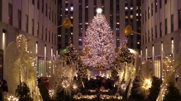 Famous Christmas tree at Rockefeller Center in Manhattan — Stock Video