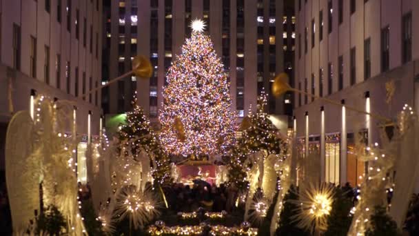 Famous Christmas tree at Rockefeller Center in Manhattan — Stock Video