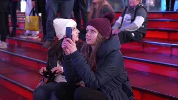 Słynny Czerwony Kroki Times Square New York Manhattan Nowy Jork — Wideo stockowe