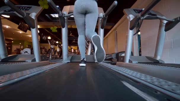 Lány Fut Egy Taposómalom Edzőteremben Fitness Video Csíptet — Stock videók