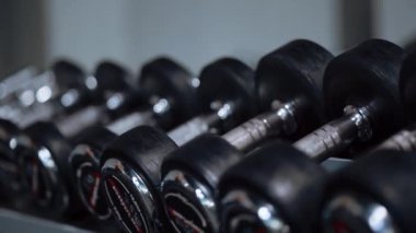 Spor salonunda sıra sıra halterler