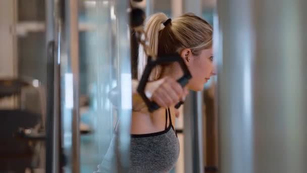 Junge Mädchen Fitnessstudio Muskeltraining Fitness Videoclip — Stockvideo