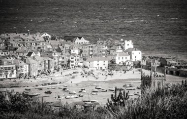 St Ives - Cornwall güzel ve ünlü bir kasabada üzerinde havadan görünümü
