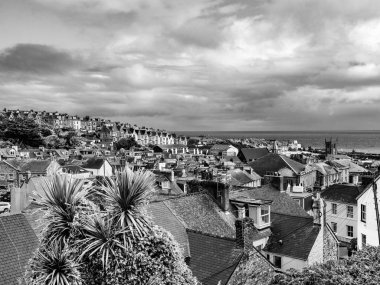 St Ives - Cornwall güzel ve ünlü bir kasabada üzerinde havadan görünümü