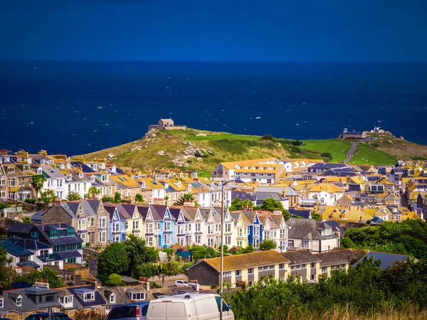 Aerial view over St Ives - a beautiful and famous town in Cornwall — Stock Photo, Image