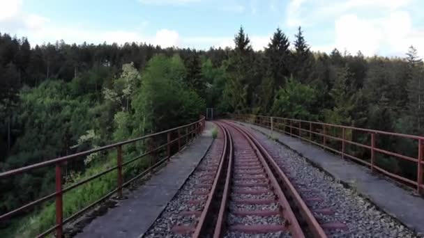 Flight over abandonned railway tracks — Stock Video