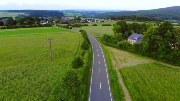 Luchtfoto drone vlucht over een straat in de natuur — Stockvideo