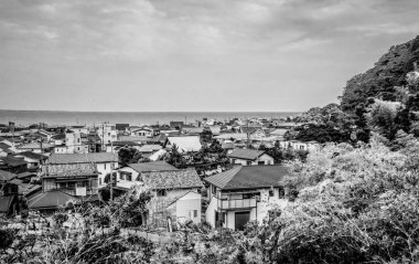 Geniş görünüm şehir ve Kamakura bay Japonya açı - gezi fotoğrafçılığı