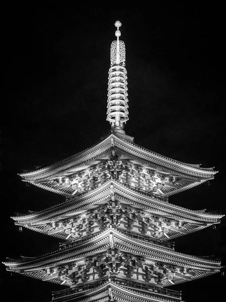 浅草寺夜 旅行写真で最も有名な寺院 — ストック写真