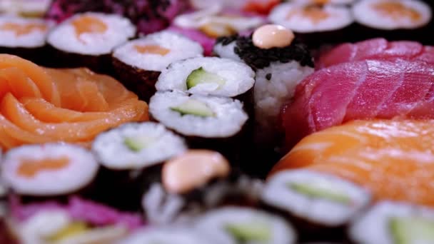 Szeroką Gamę Sushi Talerzu — Wideo stockowe