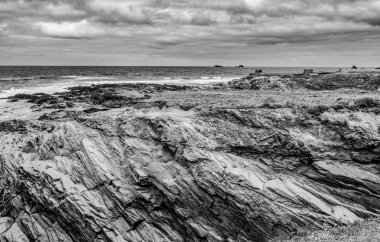 Bedruthan adımları - Cornwall harika kayalık sahil şeridi - gezi fotoğrafçılığı