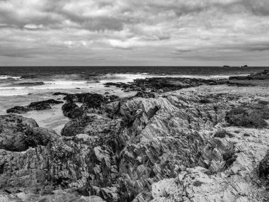 Bedruthan adımları - Cornwall harika kayalık sahil şeridi - gezi fotoğrafçılığı