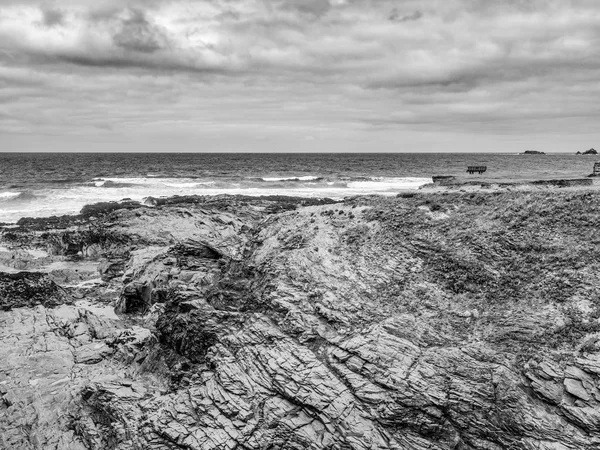 Híres Mérföldkő Part Cornwall Bedruthan Lépés Travel Photography — Stock Fotó