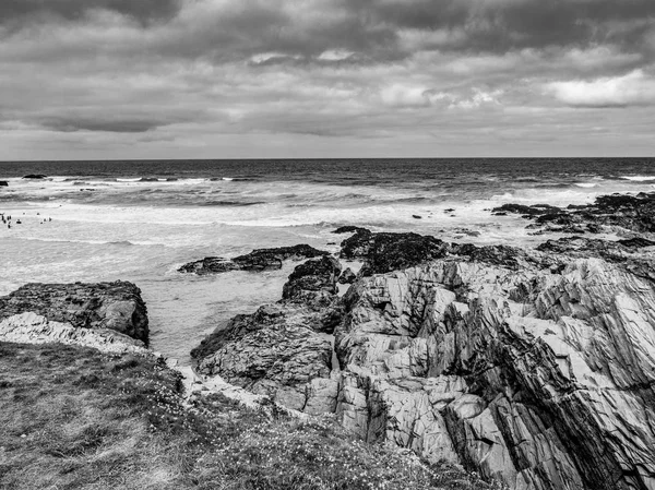 Praia Rochosa Bedruthan Steps Cornwall Marco Incrível Costa Cornualha Viagens — Fotografia de Stock