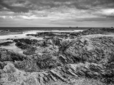 Bedruthan adımları - Cornwall harika kayalık sahil şeridi - gezi fotoğrafçılığı