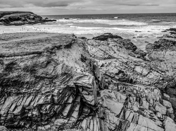 Skalnatá Pláž Bedruthan Kroky Cornwallu Úžasná Památka Pobřeží Cornish Cestovní — Stock fotografie