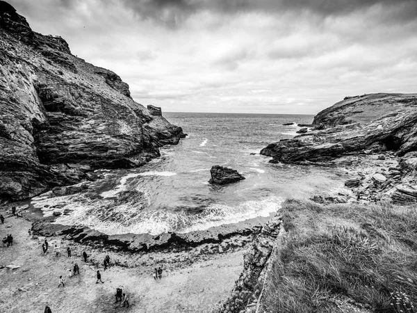 Tintagel 康沃尔海湾的广角视图 旅行摄影 — 图库照片