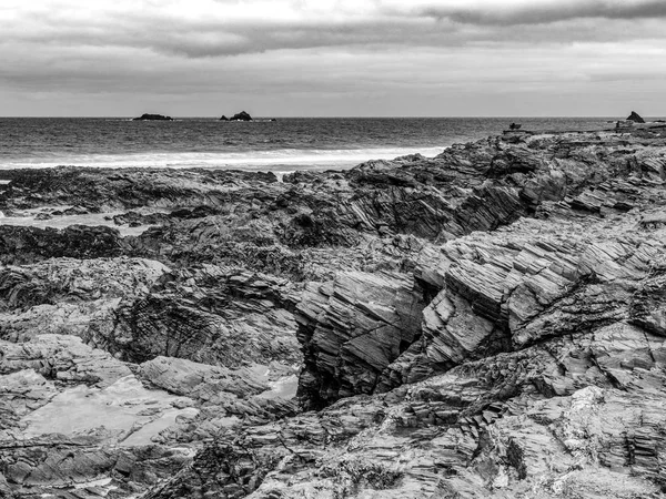 Steniga Stranden Bedruthan Stegen Cornwall Fantastisk Milstolpe Cornish Kust Resa — Stockfoto