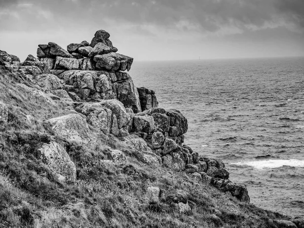 Найвідоміша Пам Ятка Бельгії Корнуоллі Lands End Кельтське Море Подорожах — стокове фото
