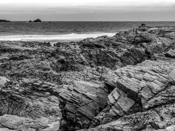 Bedruthan Steg Underbara Klippiga Kusten Cornwall Resor Fotografering — Stockfoto