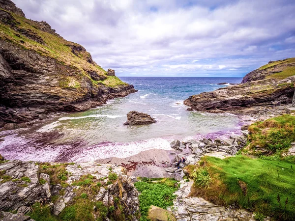 Baia Tintagel Cornovaglia Punto Riferimento Popolare Castello Tintagel Fotografia Viaggio — Foto Stock