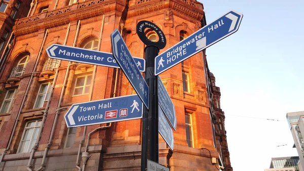 Indicaciones Dirección Centro Manchester Manchester Reino Unido Enero 2019 — Foto de Stock