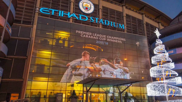 Etihad Stadion Manchester City Kuuluisa Jalkapalloseura Manchester Yhdistynyt Kuningaskunta Tammikuu — kuvapankkivalokuva