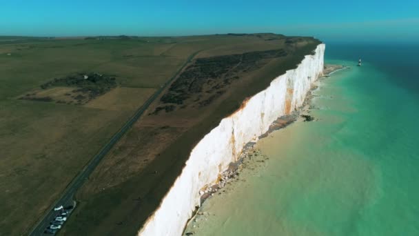 Полет Над Белыми Скалами Побережья Южной Англии Вид Воздуха — стоковое видео
