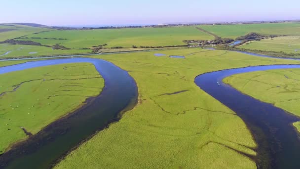 Kreken Seven Sisters Country Park Engeland Luchtfoto — Stockvideo