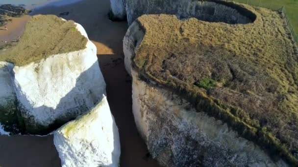 Famous White Chalk Rocks English Coast Aerial View — Stock Video