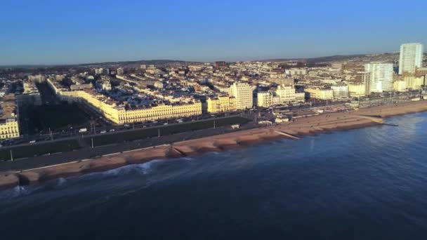 Vol Long Brighton Beach Angleterre Coucher Soleil Vue Aérienne — Video