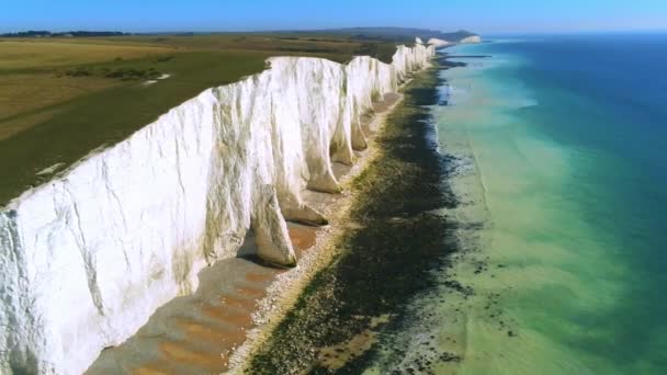 Vlucht Witte Klippen Van Kust Van Zuid Engeland Lucht Mening — Stockvideo