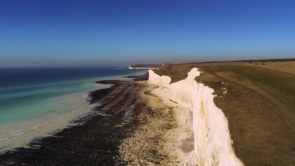 Vlucht Witte Klippen Van Kust Van Zuid Engeland Lucht Mening — Stockvideo