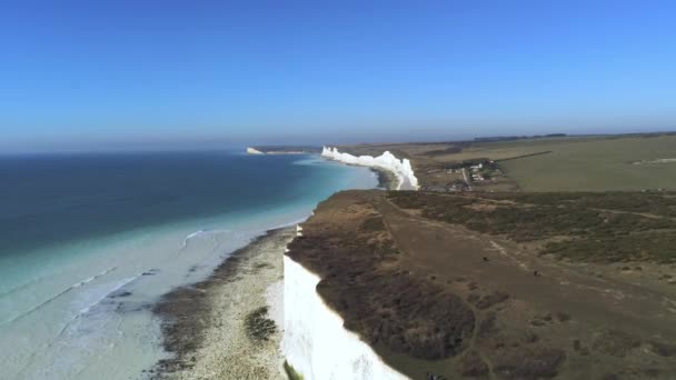 Vlucht Witte Klippen Van Kust Van Zuid Engeland Lucht Mening — Stockvideo