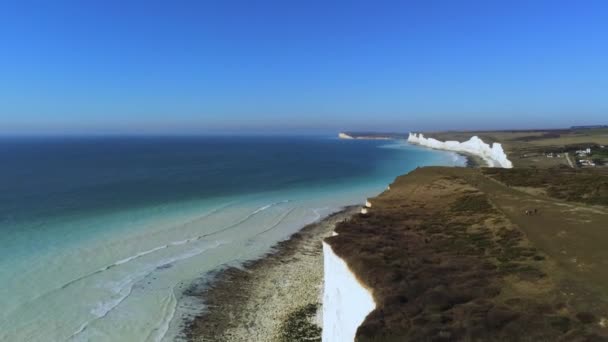 Vlucht Witte Klippen Van Kust Van Zuid Engeland Lucht Mening — Stockvideo