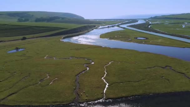 Erstaunliche Sieben Schwestern Landpark Sussex Luftaufnahme — Stockvideo