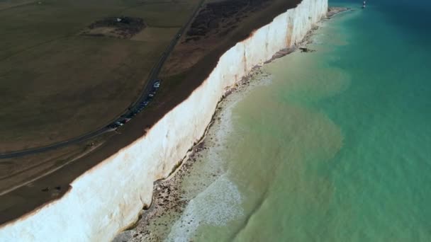 Voo Sobre Falésias Brancas Costa Sul Inglaterra Vista Aérea — Vídeo de Stock