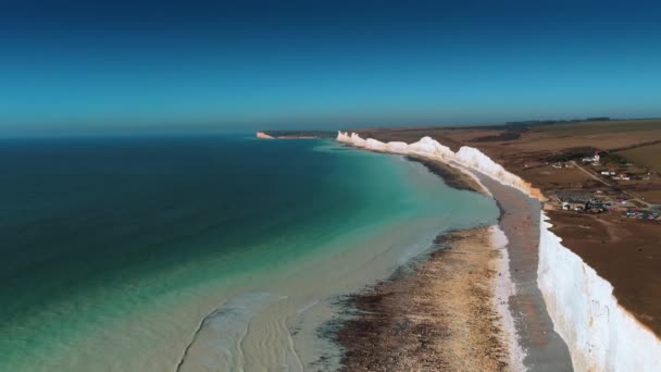 Sete Irmãs Litoral Inglaterra Com Seus Penhascos Brancos Vista Aérea — Vídeo de Stock