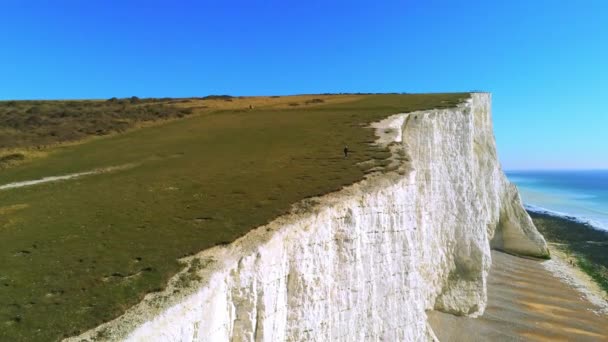 Voo Sobre Maravilhosas Falésias Brancas Costa Sul Inglaterra Vista Aérea — Vídeo de Stock