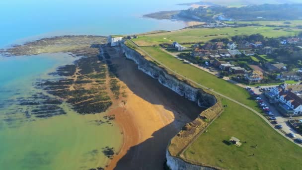 Vackra Botanik Bay Och Krita Klippor England Från Ovan — Stockvideo